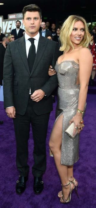 Colin Jost with his girlfriend Scarlett Johansson at the premiere of Avengers End Game
